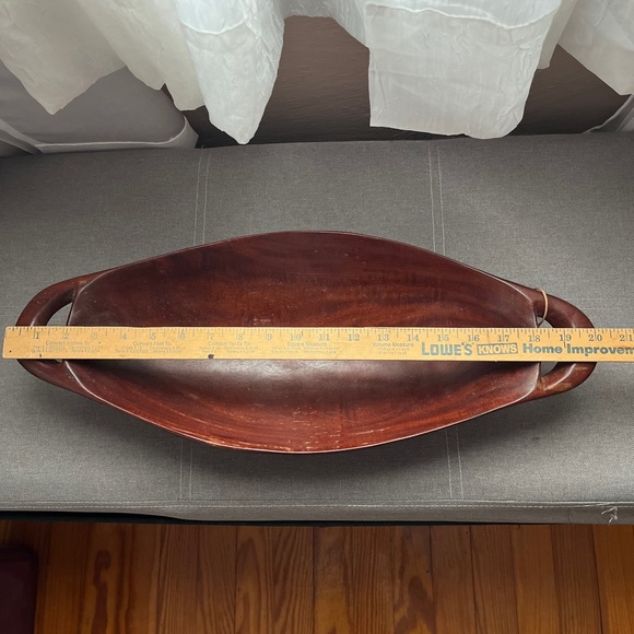 Vintage Artisan etched fish design down wood bowl decor brown hand made - Picture 5 of 5